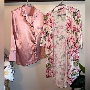 Pink Floral Kimono/Robe & Pajama Set